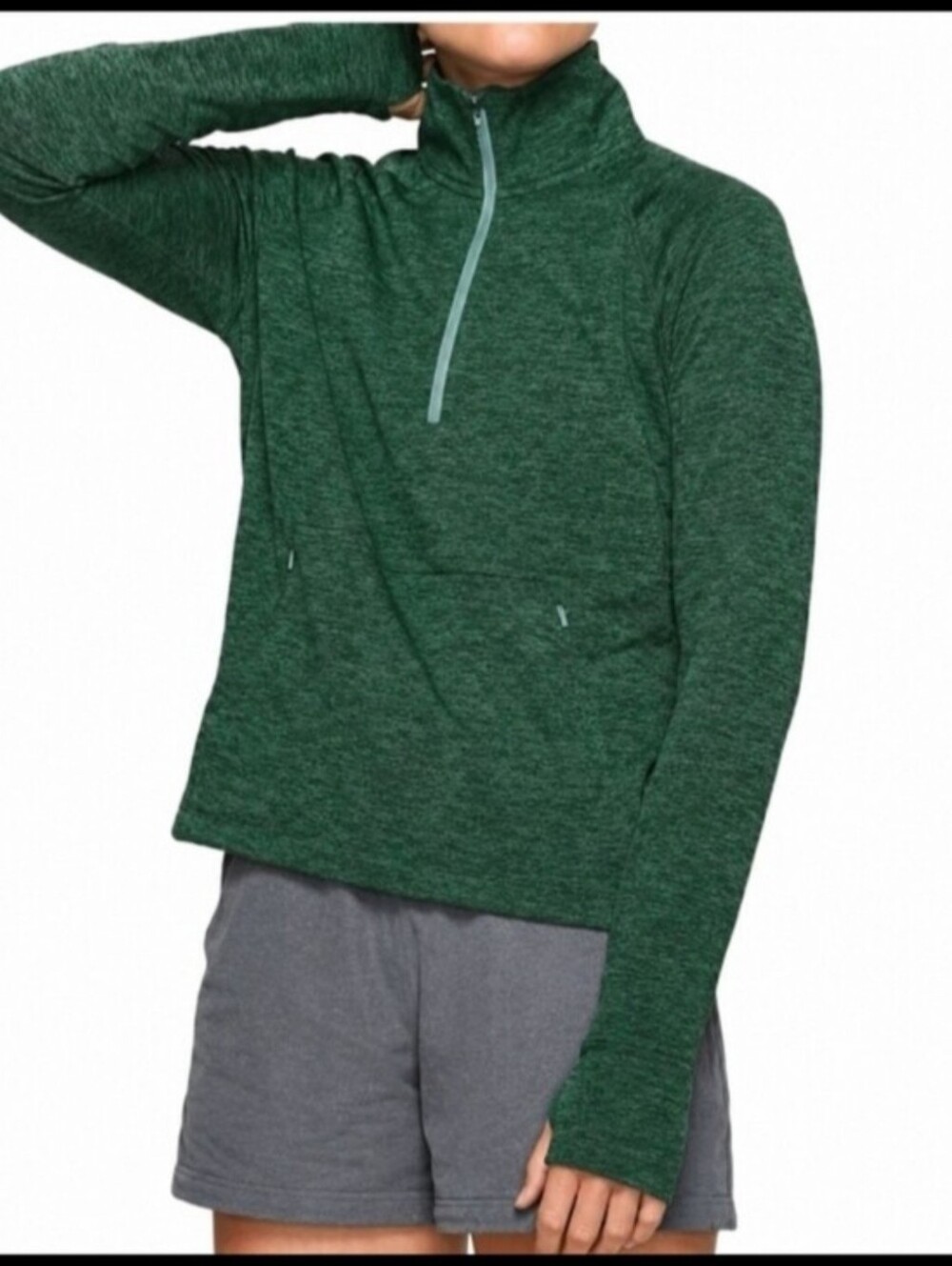 Outdoor Voices Green Heathered 1/4 Zip Athletic Pullover Top M Thumb Holes Zip